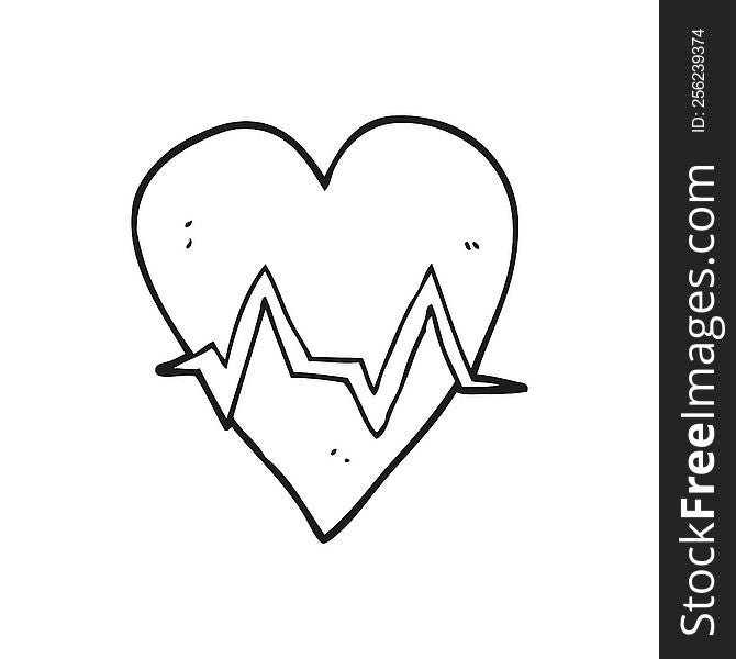 freehand drawn black and white cartoon heart rate pulse symbol