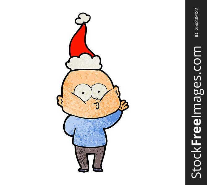 Textured Cartoon Of A Bald Man Staring Wearing Santa Hat