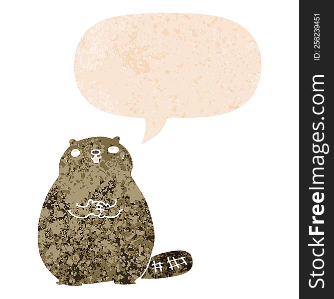 Cartoon Beaver And Speech Bubble In Retro Textured Style
