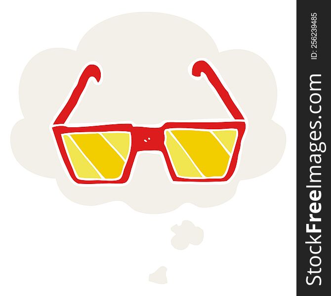 cartoon glasses with thought bubble in retro style