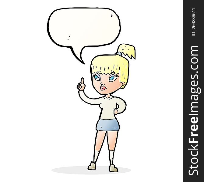 Cartoon Attractive Girl With Idea With Speech Bubble