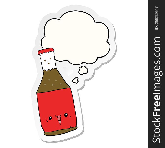 Cartoon Beer Bottle And Thought Bubble As A Printed Sticker