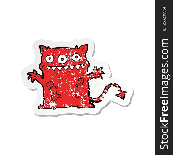 Retro Distressed Sticker Of A Cartoon Little Monster