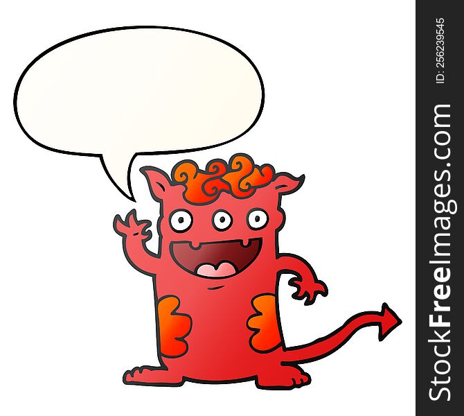 cartoon halloween monster and speech bubble in smooth gradient style