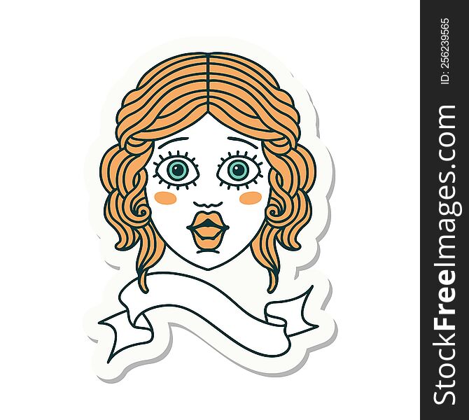 Tattoo Sticker With Banner Of Female Face