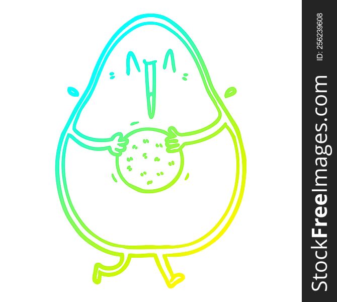 cold gradient line drawing of a happy cartoon avocado laughing
