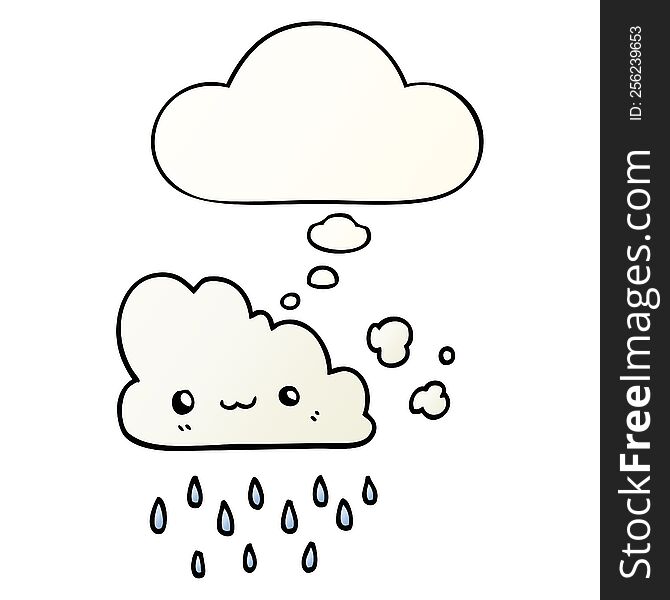 cartoon storm cloud and thought bubble in smooth gradient style