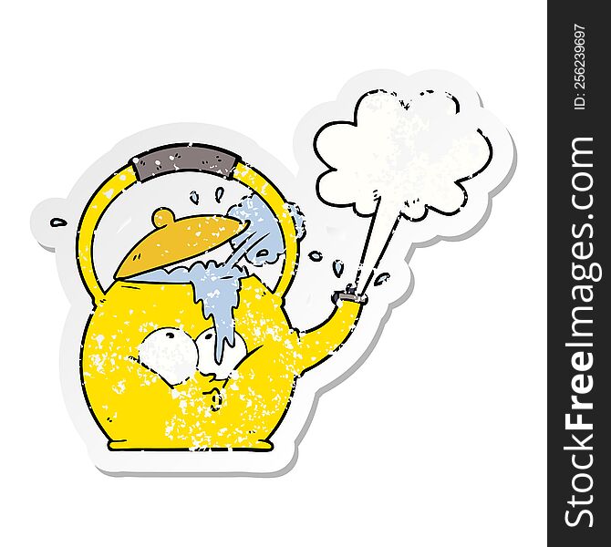 distressed sticker of a cartoon boiling kettle