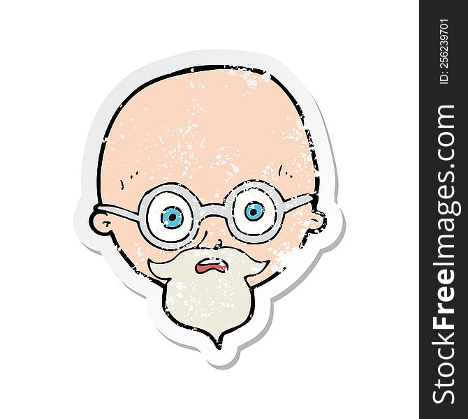retro distressed sticker of a cartoon shocked man with beard