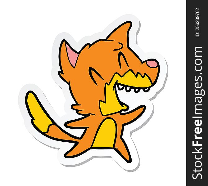 sticker of a laughing fox cartoon