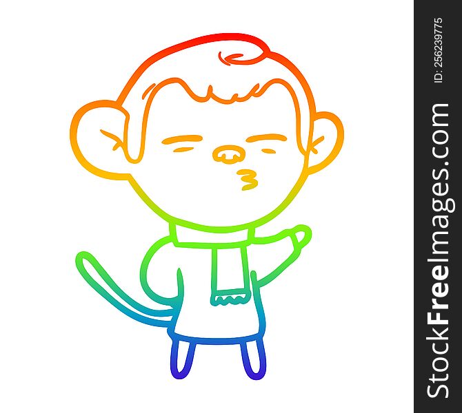 Rainbow Gradient Line Drawing Cartoon Suspicious Monkey