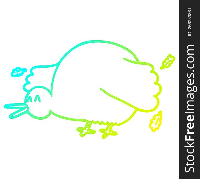 cold gradient line drawing of a cartoon kiwi bird flapping wings