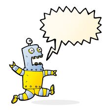 Cartoon Terrified Robot With Speech Bubble Royalty Free Stock Photos