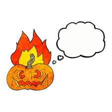Thought Bubble Textured Cartoon Flaming Halloween Pumpkin Stock Images Thought Bubble Textured Cartoon Flaming Halloween Pumpkin Stock Images