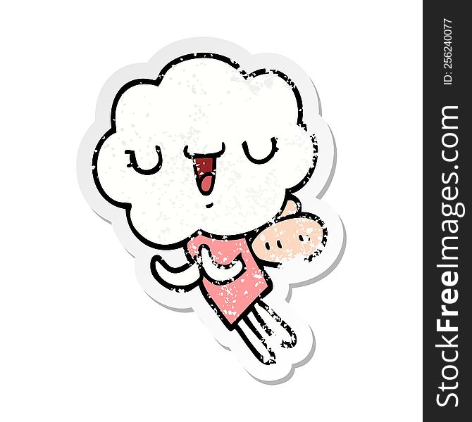 Distressed Sticker Of A Cute Cartoon Cloud Head Creature