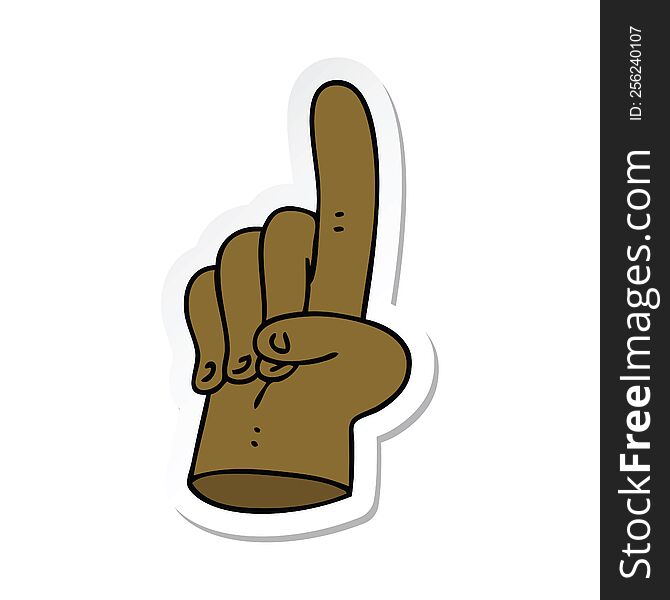 sticker of a pointing finger quirky hand drawn cartoon