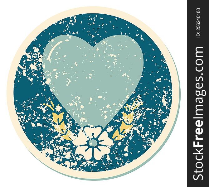 Distressed Sticker Tattoo Style Icon Of A Heart And Flower