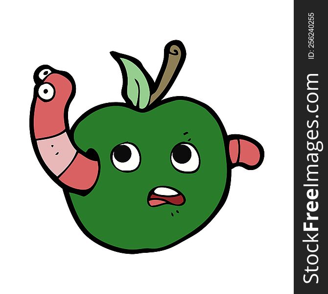 cartooon worm in apple