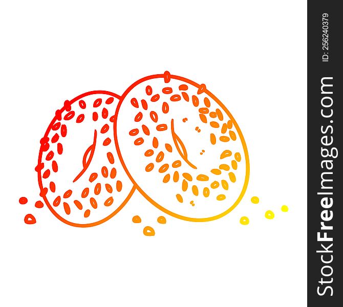 warm gradient line drawing of a cartoon bagels