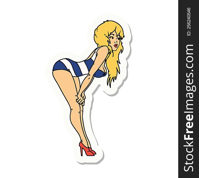 Tattoo Style Sticker Of A Pinup Girl In Swimming Costume