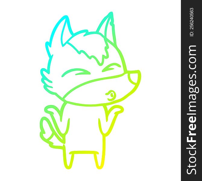 Cold Gradient Line Drawing Cartoon Wolf Shrugging Shoulders