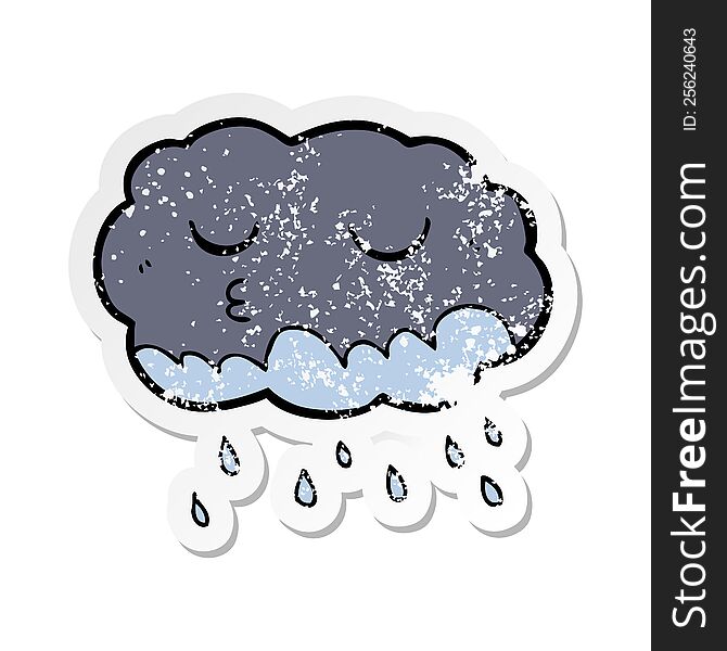 Distressed Sticker Of A Cartoon Rain Cloud