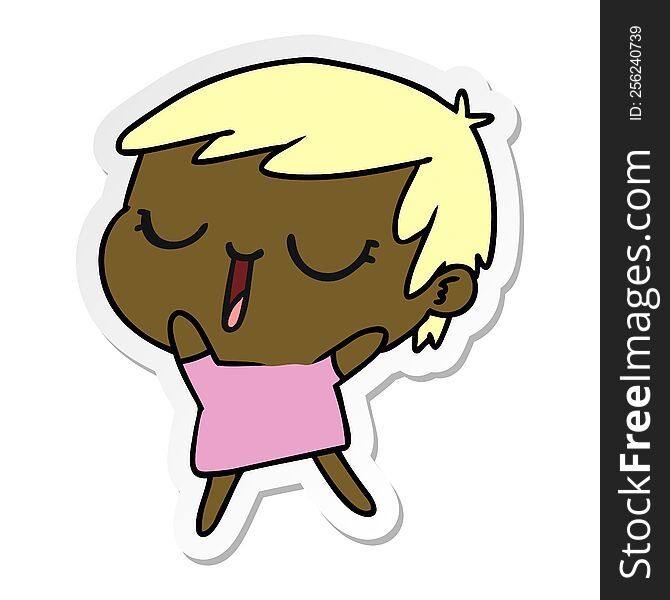 Sticker Cartoon Of Cute Kawaii Short Haired Girl