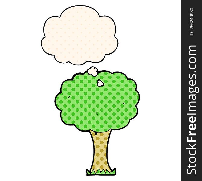 Cartoon Tree And Thought Bubble In Comic Book Style