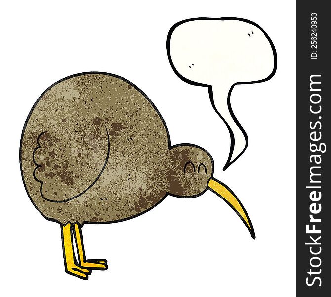 freehand speech bubble textured cartoon kiwi bird