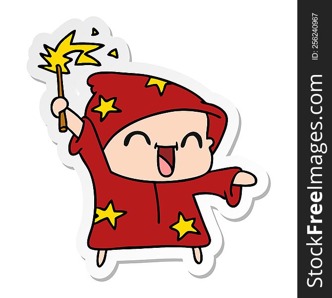 Sticker Cartoon Of A Happy Little Wizard