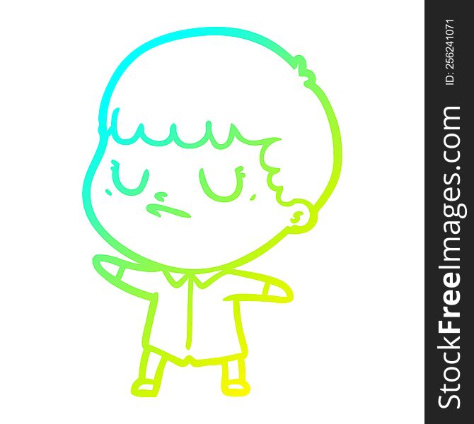 cold gradient line drawing of a cartoon grumpy boy