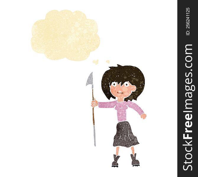 Cartoon Woman With Harpoon With Thought Bubble