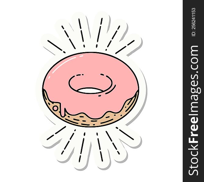 Sticker Of Tattoo Style Iced Donut