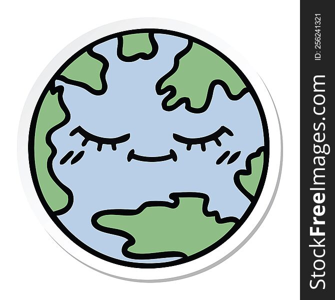 Sticker Of A Cute Cartoon Planet Earth