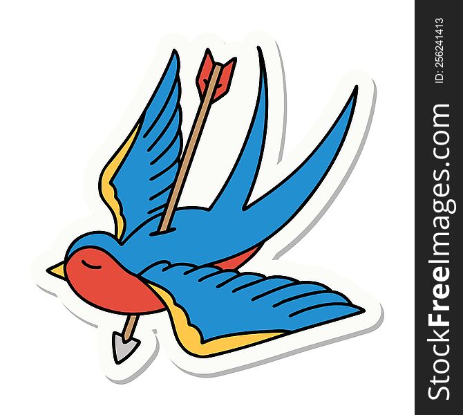 sticker of tattoo in traditional style of a swallow shot through with arrow. sticker of tattoo in traditional style of a swallow shot through with arrow