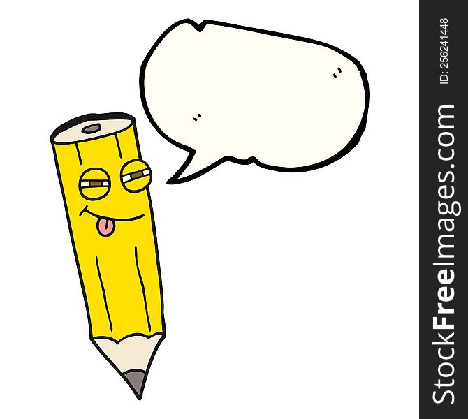 happy freehand drawn speech bubble cartoon sly pencil. happy freehand drawn speech bubble cartoon sly pencil