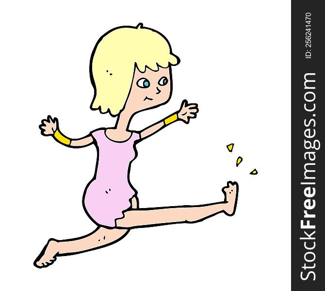 cartoon happy woman kicking