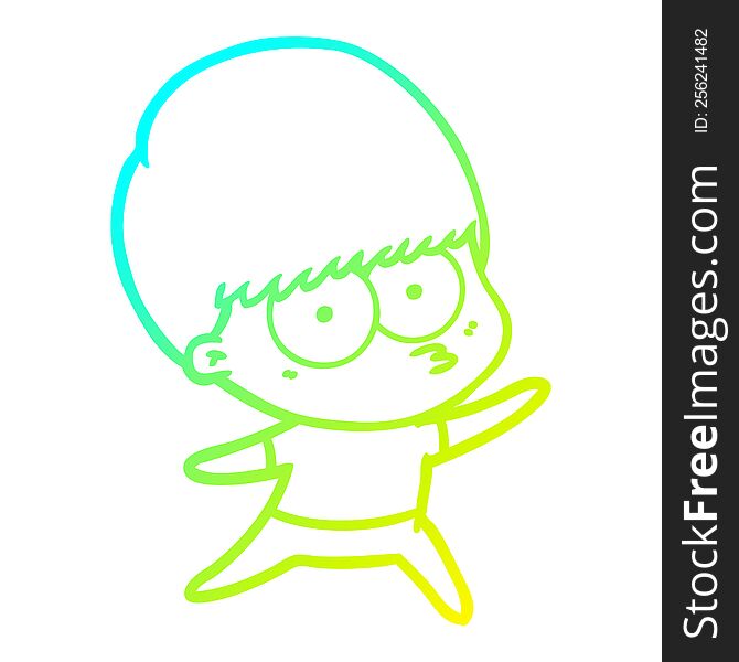 Cold Gradient Line Drawing Nervous Cartoon Boy
