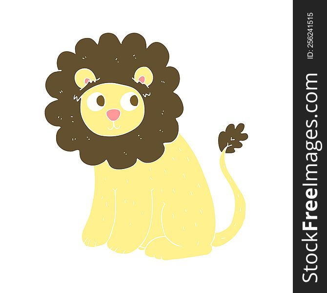Flat Color Illustration Of A Cartoon Cute Lion