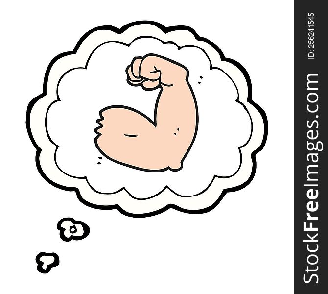 freehand drawn thought bubble cartoon strong arm flexing bicep