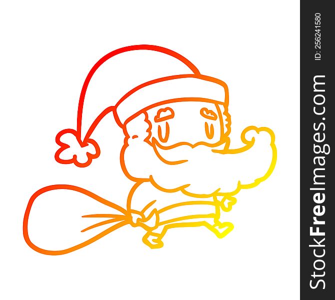 warm gradient line drawing of a santa claus carrying sack of presents