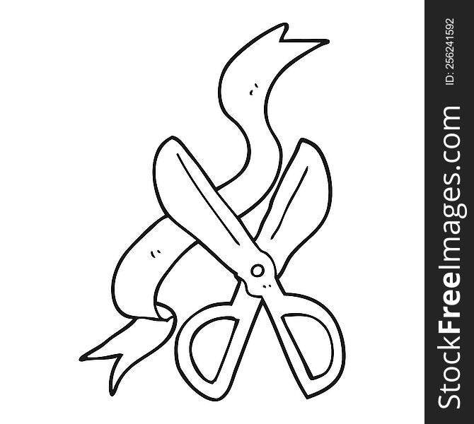 Black And White Cartoon Scissors Cutting Ribbon