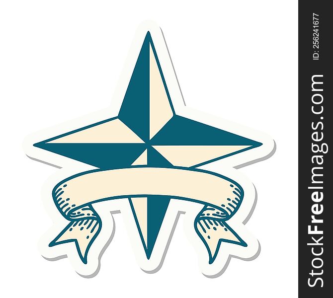 Tattoo Sticker With Banner Of A Star Symbol