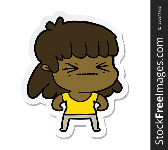 sticker of a cartoon angry girl