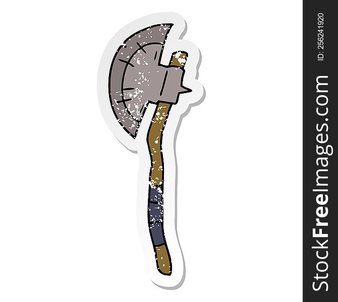 hand drawn distressed sticker cartoon doodle of a medievil axe