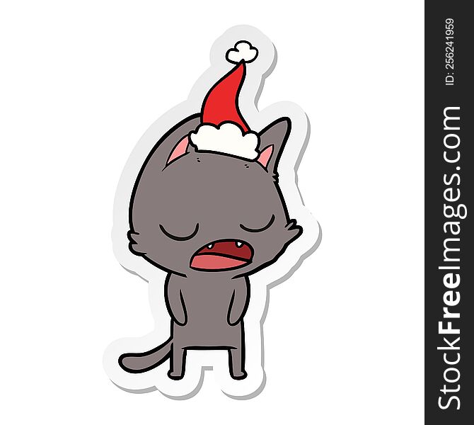 Talking Cat Sticker Cartoon Of A Wearing Santa Hat