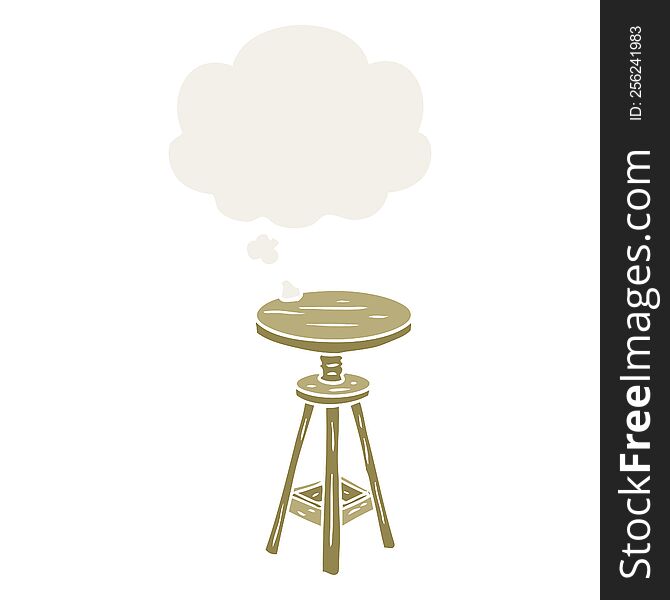 cartoon artist stool with thought bubble in retro style