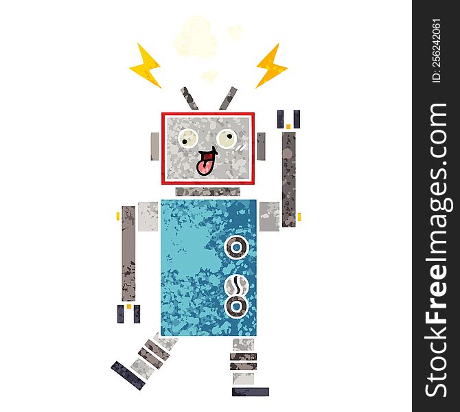 Retro Illustration Style Cartoon Crazy Broken Robot