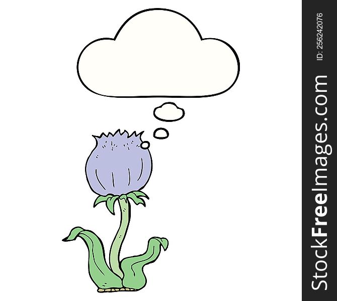 cartoon wild flower and thought bubble