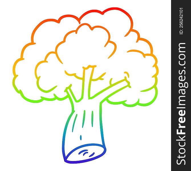 rainbow gradient line drawing of a cartoon broccoli